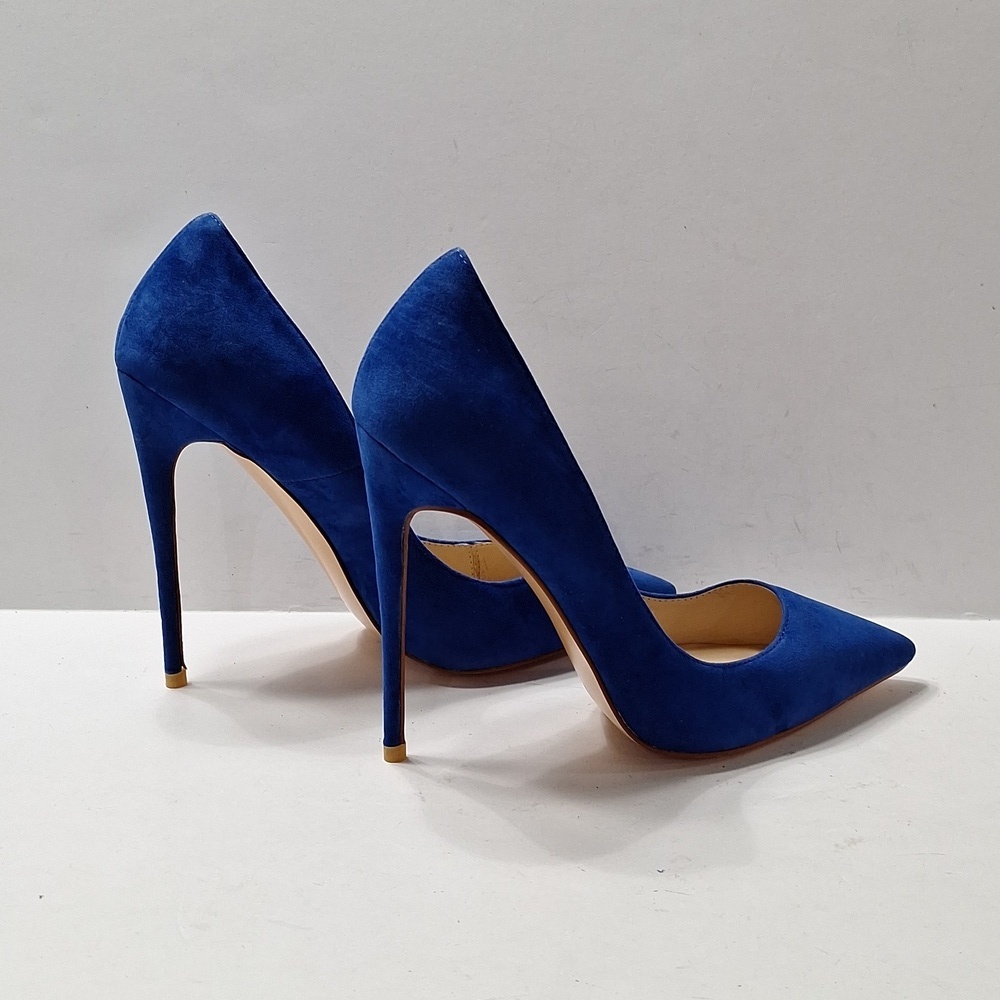 FSJ NWOB Blue Suede Streetwear Night Out Pointed Toe Stiletto Pump Heels Size 7 - Picture 6 of 15